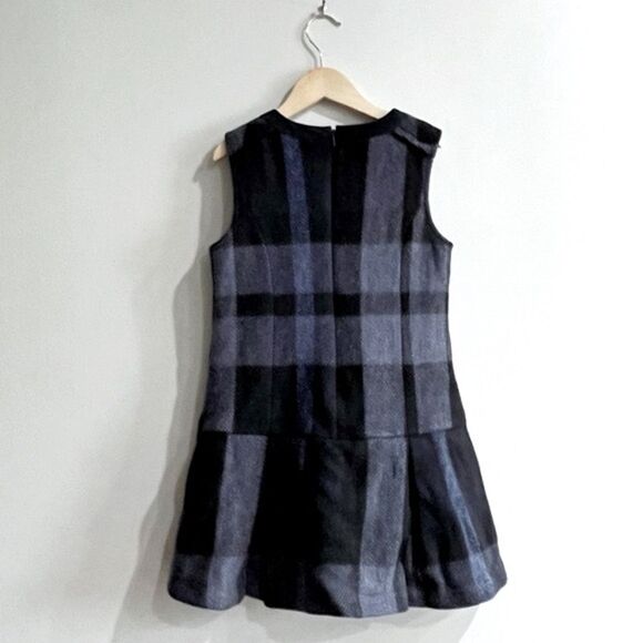 DAKS Girls 130 9Y Wool Plaid Sleeveless Dress Navy Blue Check Preppy - Picture 2 of 8